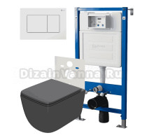 Комплект Унитаз подвесной Point Меркурий PN41831GM серый матовый, безободковый, с микролифтом + Система инсталляции для унитазов Point PN45120 + Кнопка смыва Point Ника PN44081W белая матовая