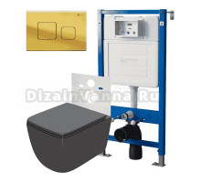 Комплект Унитаз подвесной Point Меркурий PN41831GM серый матовый, безободковый, с микролифтом + Система инсталляции для унитазов Point PN45120 + Кнопка смыва Point Афина PN44041G золото