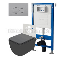 Комплект Унитаз подвесной Point Меркурий PN41831GM серый матовый, безободковый, с микролифтом + Система инсталляции для унитазов Point PN45120 + Кнопка смыва Point Виктория PN44061SB нержавеющая сталь, сталь брашированная