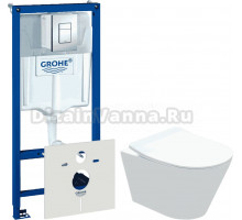 Комплект Унитаз подвесной STWORKI Вестфолл S08401WH + Инсталляция Grohe Rapid SL 38775001 4 в 1 с кнопкой смыва