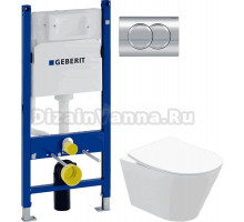 Комплект Унитаз подвесной STWORKI Вестфолл S08401WH + Инсталляция Geberit Duofix Delta 458.149.21.1 с кнопкой смыва, хром