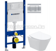 Комплект Унитаз подвесной STWORKI Вестфолл S08401WH + Инсталляция Geberit Duofix Delta 458.163.21.1 с кнопкой смыва, хром