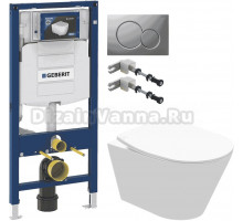 Комплект Унитаз подвесной STWORKI Вестфолл S08401WH + Инсталляция Geberit Duofix UP 320 111.300.00.5 + Крепления 111.815.00.1 к стене + Кнопка Sigma 01 115.770.JQ.5 лакированная, матовый хром