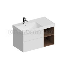 Тумба с раковиной KERAMA MARAZZI Cubo 90, левая белая матовая, структурированный орех