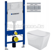 Комплект Унитаз подвесной STWORKI Молде S23401WH + Инсталляция Geberit Duofix Delta 458.149.21.1 с кнопкой смыва, хром