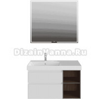 Мебель для ванной комнаты KERAMA MARAZZI Cubo 90, левая подвесная, белая матовая, структурированный орех