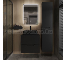 Мебель для ванной комнаты Orange Line 60 подвесная, 2 ящика, матовая черная с раковиной B01-475mb