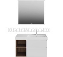 Мебель для ванной комнаты KERAMA MARAZZI Cubo 90, правая подвесная, белая матовая, структурированный орех