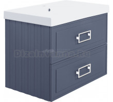Тумба с раковиной La Fenice Cubo Twin 80 подвесная, blu grigio, ручки белые, раковина Cubo 80