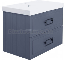 Тумба с раковиной La Fenice Cubo Twin 80 подвесная, blu grigio, ручки черные, раковина Cubo 80