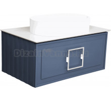 Тумба с раковиной La Fenice Cubo 80 подвесная, blu grigio, ручка белая, столешница белый мрамор, раковина матовая белая