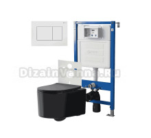 Комплект Унитаз подвесной Point Веста PN41701BM черный матовый, безободковый, с микролифтом + Система инсталляции для унитазов Point PN45120 + Кнопка смыва Point Ника PN44081W белая матовая