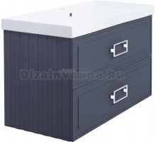 Тумба с раковиной La Fenice Cubo Twin 100 подвесная, blu grigio, ручки белые, раковина Cubo 100