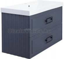 Тумба с раковиной La Fenice Cubo Twin 100 подвесная, blu grigio, ручки черные, раковина Cubo 100