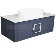 Тумба с раковиной La Fenice Cubo 100 подвесная, blu grigio, ручка белая, столешница белый мрамор, раковина матовая белая