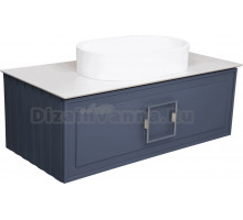Тумба с раковиной La Fenice Cubo 100 подвесная, blu grigio, ручка хром, столешница белый мрамор, раковина матовая белая