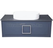 Тумба с раковиной La Fenice Cubo 100 подвесная, blu grigio, ручка белая, столешница черный мрамор, раковина белая матовая