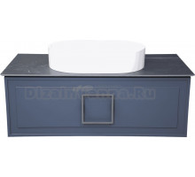 Тумба с раковиной La Fenice Cubo 100 подвесная, blu grigio, ручка хром, столешница черный мрамор, раковина белая матовая