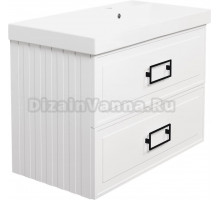 Тумба с раковиной La Fenice Cubo Twin 90 R bianco, ручки черные, раковина Cubo 90 R