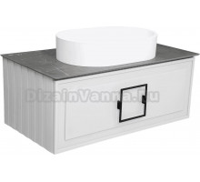 Тумба с раковиной La Fenice Cubo 90 подвесная, bianco, ручка черная, столешница черный мрамор, раковина матовая белая