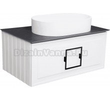 Тумба с раковиной La Fenice Cubo 80 подвесная, bianco, ручка черная, столешница черный мрамор, раковина матовая белая