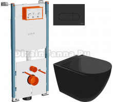 Комплект Унитаз подвесной STWORKI Готланд S13401BK + Инсталляция VitrA V-Fix Core 732-5800-01PV + Кнопка Root Round 740-2211 черная матовая
