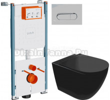 Комплект Унитаз подвесной STWORKI Готланд S13401BK + Инсталляция VitrA V-Fix Core 732-5800-01PV + Кнопка Root Round 740-2280 хром
