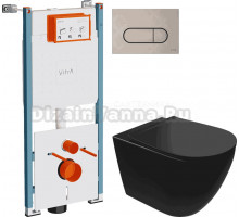 Комплект Унитаз подвесной STWORKI Готланд S13401BK + Инсталляция VitrA V-Fix Core 732-5800-01PV + Кнопка Root Round 740-2295 никель
