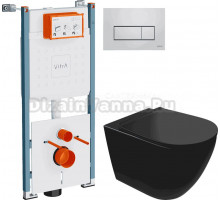 Комплект Унитаз подвесной STWORKI Готланд S13401BK + Инсталляция VitrA V-Fix Core 732-5800-01PV + Кнопка Root Square 740-2380 хром