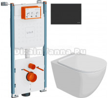 Комплект Унитаз подвесной STWORKI Готланд S13401WH + Инсталляция VitrA V-Fix Core 732-5800-01PV + Кнопка Root Round 740-2211 черная матовая