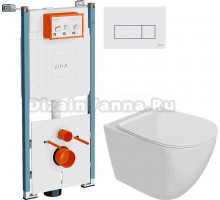Комплект Унитаз подвесной STWORKI Готланд S13401WH + Инсталляция VitrA V-Fix Core 732-5800-01PV + Кнопка Root Square 740-2300 белая глянцевая