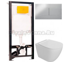 Комплект Унитаз подвесной STWORKI Готланд S13401WH + Инсталляция OLI 80 ECO Sanitarblock mechanic 3 в 1 с кнопкой смыва