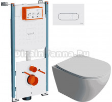Комплект Унитаз подвесной STWORKI Кронборг S28401WH + Инсталляция VitrA V-Fix Core 732-5800-01PV + Кнопка Root Round 740-2200 белая глянцевая