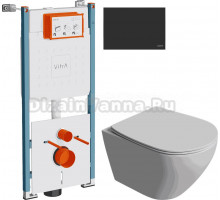 Комплект Унитаз подвесной STWORKI Кронборг S28401WH + Инсталляция VitrA V-Fix Core 732-5800-01PV + Кнопка Root Round 740-2211 черная матовая