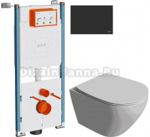 Комплект Унитаз подвесной STWORKI Кронборг S28401WH + Инсталляция VitrA V-Fix Core 732-5800-01PV + Кнопка Root Square 740-2311 черная матовая