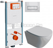 Комплект Унитаз подвесной STWORKI Кронборг S28401WH + Инсталляция VitrA V-Fix Core 732-5800-01PV + Кнопка Root Square 740-2380 хром