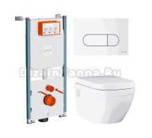 Комплект Унитаз подвесной Grohe Euro Ceramic 39703000 + Инсталляция VitrA V-Fix Core 732-5800-01PV + Кнопка Root Round 740-2200 белая глянцевая