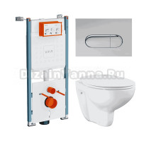 Комплект Унитаз подвесной Grohe Bau Ceramic 39351000 + Инсталляция VitrA V-Fix Core 732-5800-01PV + Кнопка Root Round 740-2280 хром