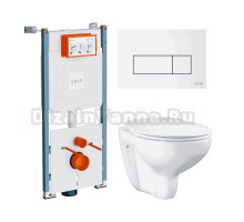Комплект Унитаз подвесной Grohe Bau Ceramic 39351000 + Инсталляция VitrA V-Fix Core 732-5800-01PV + Кнопка Root Square 740-2300 белая глянцевая
