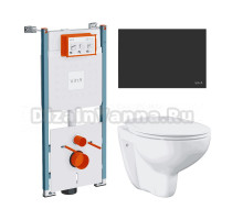 Комплект Унитаз подвесной Grohe Bau Ceramic 39351000 + Инсталляция VitrA V-Fix Core 732-5800-01PV + Кнопка Root Square 740-2311 черная матовая