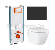 Комплект Унитаз подвесной Grohe Euro Ceramic 39703000 + Инсталляция VitrA V-Fix Core 732-5800-01PV + Кнопка Root Square 740-2311 черная матовая