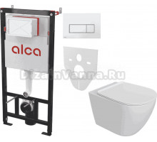 Комплект Унитаз подвесной STWORKI Готланд S13401WH + Инсталляция AlcaPlast AM101/1120-4:1 RU M571-0001 кнопка смыва хром