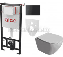 Комплект Унитаз подвесной STWORKI Кронборг S28401WH + Инсталляция AlcaPlast AM101/1120-4:1 RU M578-0001 кнопка смыва черная