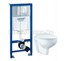 Комплект Унитаз подвесной Grohe Bau Ceramic 39351000 + Инсталляция Rapid SL 38772001 3 в 1 с кнопкой смыва