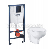 Комплект Унитаз подвесной Grohe Bau Ceramic 39351000 + Инсталляция Solido 38811KF0 3 в 1 с кнопкой смыва