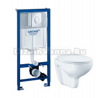 Комплект Унитаз подвесной Grohe Bau Ceramic 39351000 + Инсталляция Rapid SL 38721001 3 в 1 с кнопкой смыва