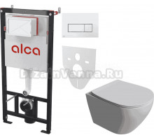 Комплект Унитаз подвесной STWORKI Кронборг S28401WH + Инсталляция AlcaPlast AM101/1120-4:1 RU M571-0001 кнопка смыва хром