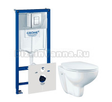 Комплект Унитаз подвесной Grohe Bau Ceramic 39351000 + Инсталляция Rapid SL 38775001 4 в 1 с кнопкой смыва