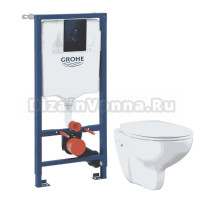 Комплект Унитаз подвесной Grohe Bau Ceramic 39351000 + Инсталляция Rapid SL 1000044 3 в 1 с панелью смыва