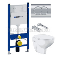 Комплект Унитаз подвесной Grohe Bau Ceramic 39351000 + Инсталляция Geberit Duofix Delta 458.149.21.1 с кнопкой смыва, хром